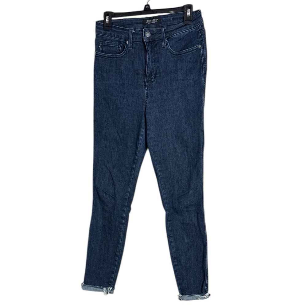Judy Blue Dark Indigo Frayed hem Ankle Skinny Jeans size 28